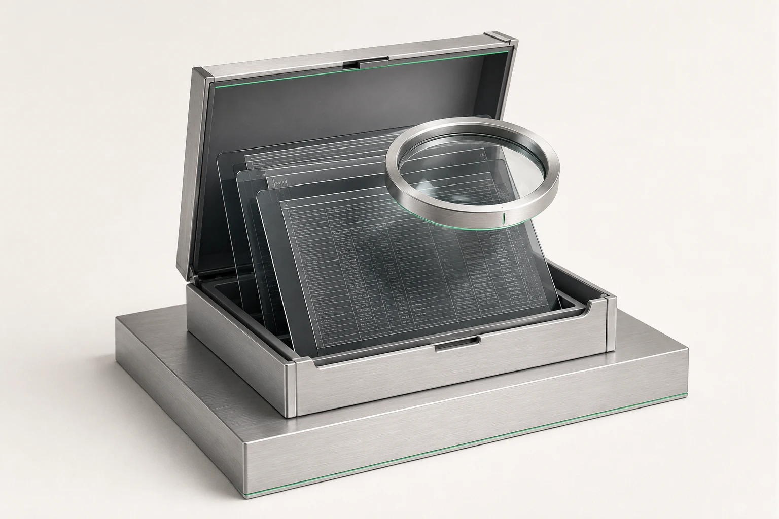 A precision archive and inspection lens representing source verification.